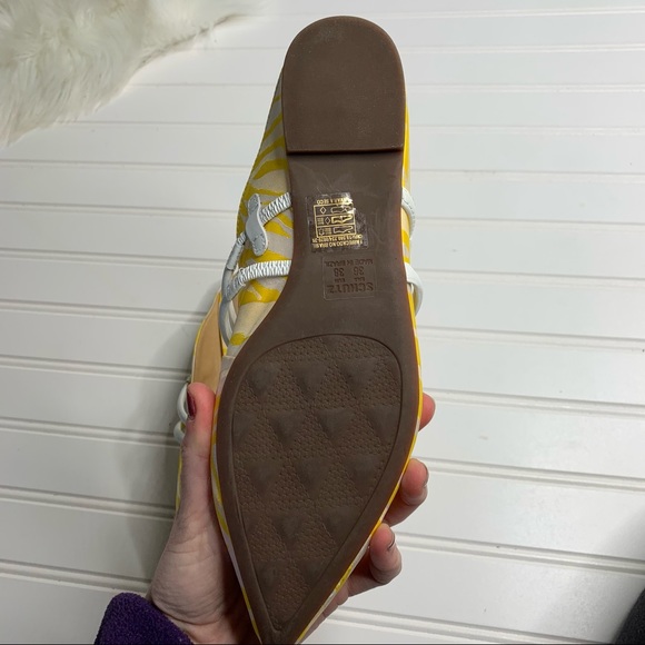 Schutz Point Toe Flats Mules Yellow Zebra - Picture 5 of 8